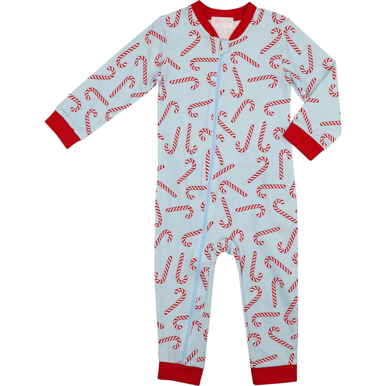 Blue And Red Candy Cane Knit Zipper Pajamas - Shipping Mid October  Monogram