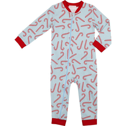 Blue And Red Candy Cane Knit Zipper Pajamas - Shipping Mid October  Monogram