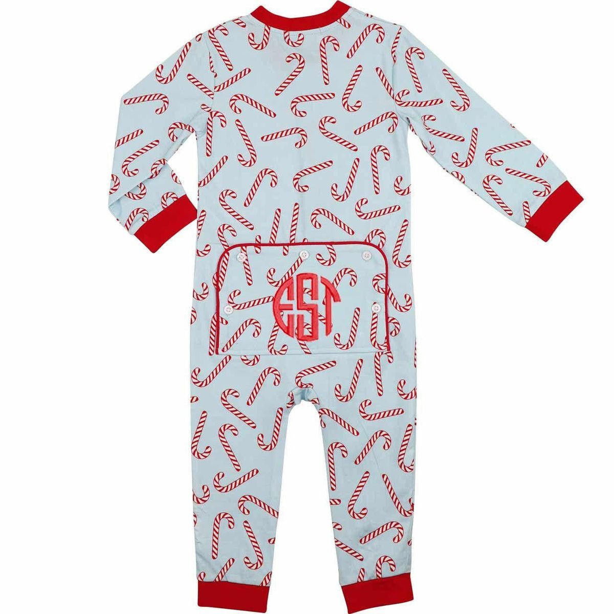 Blue And Red Candy Cane Knit Zipper Pajamas - Shipping Mid October  Monogram