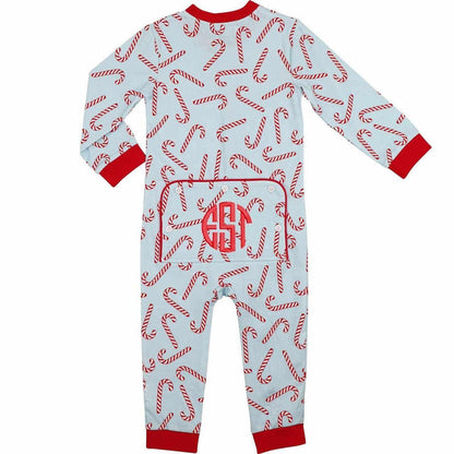 Blue And Red Candy Cane Knit Zipper Pajamas - Shipping Mid October  Monogram
