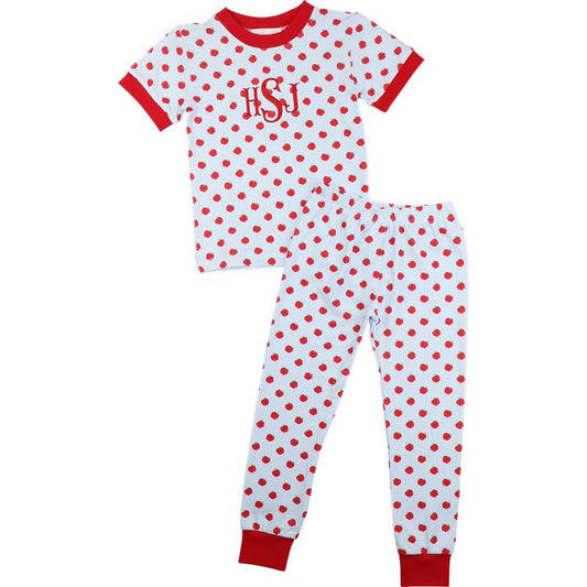Blue And Red Knit Apple Pajamas   Monogram