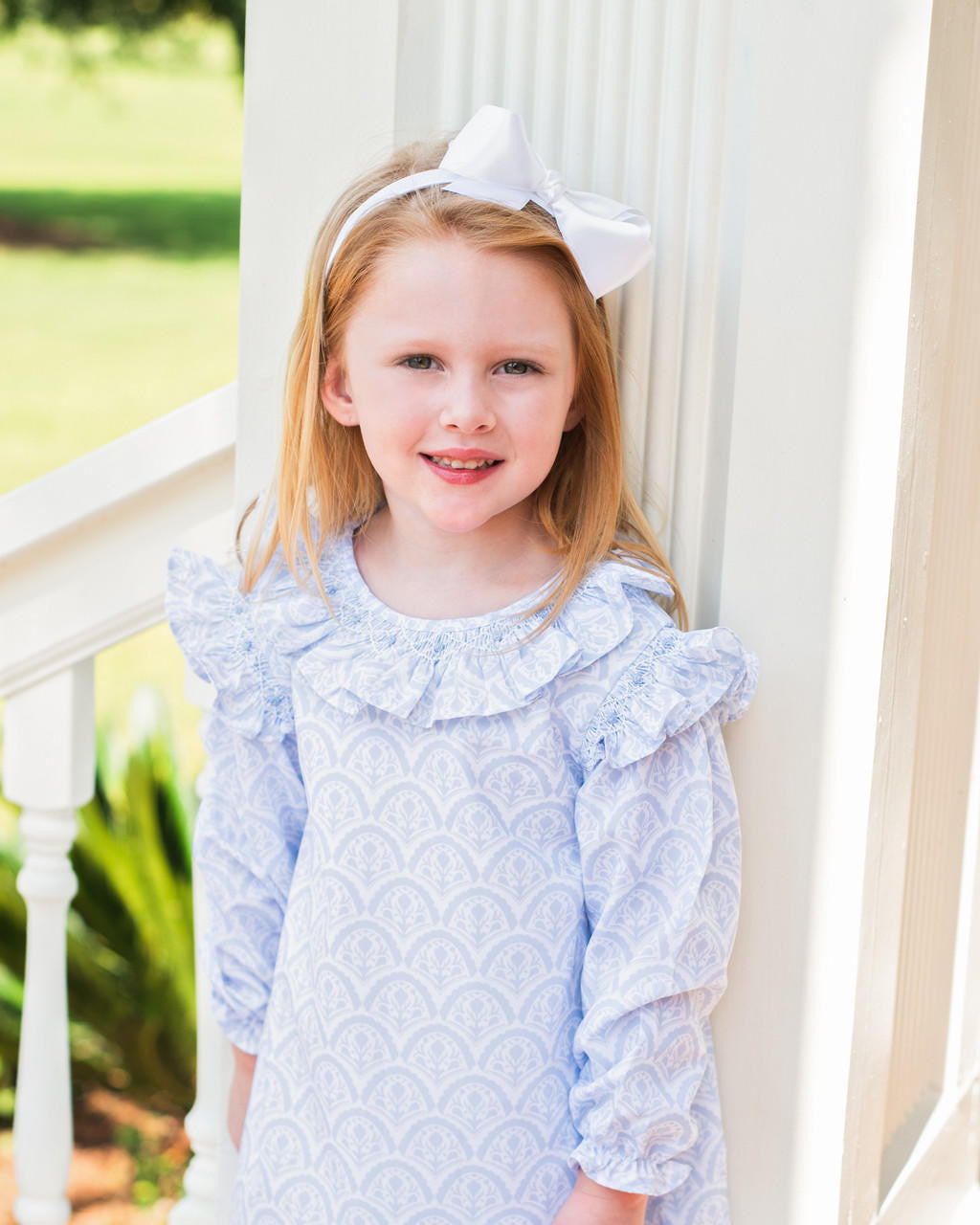 Blue And White Floral Smocked Rosette Dress  Smocked Threads