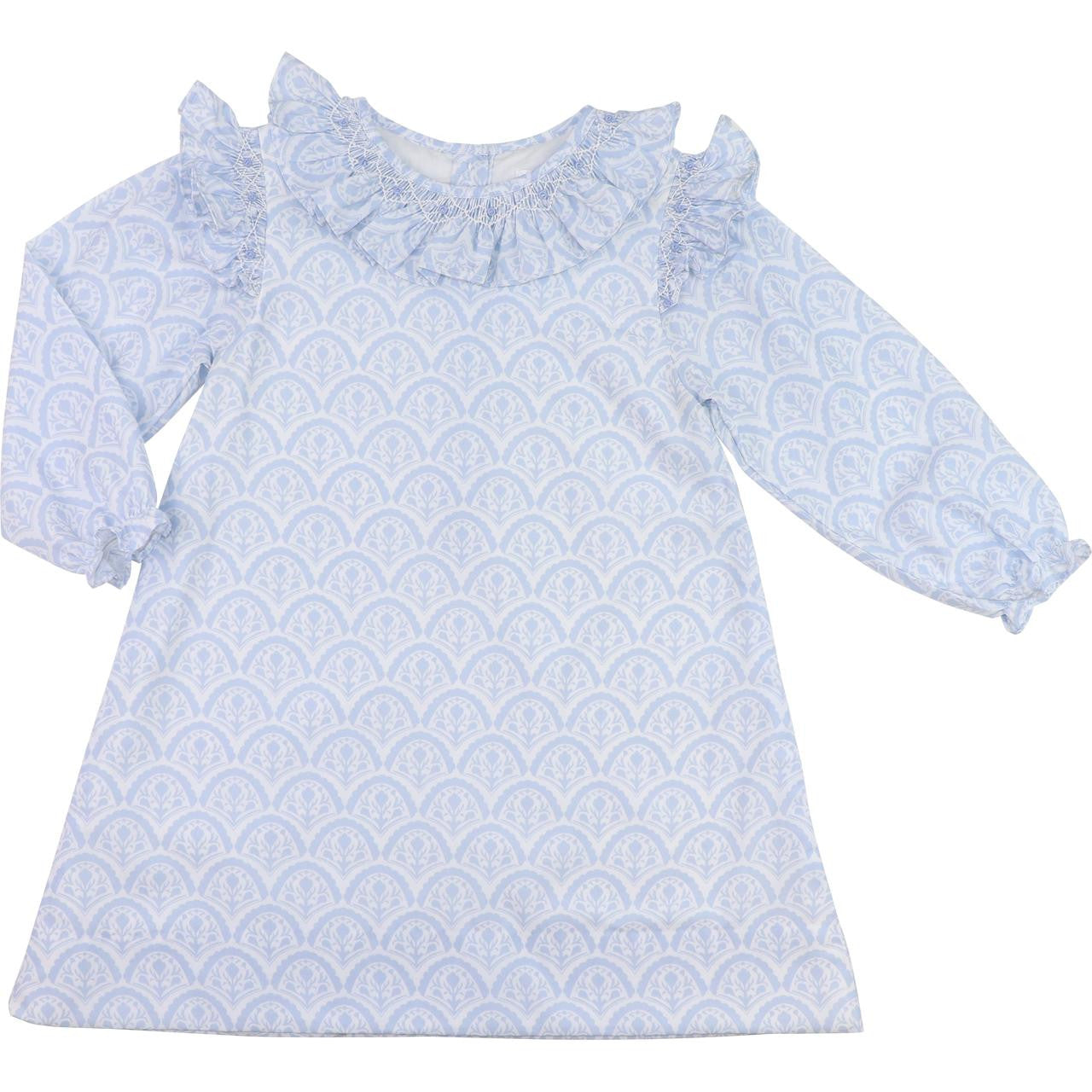 Blue And White Floral Smocked Rosette Dress  Smocked Threads
