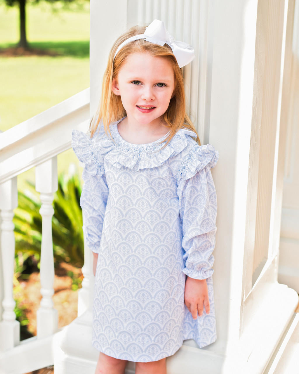 Blue And White Floral Smocked Rosette Dress  Smocked Threads