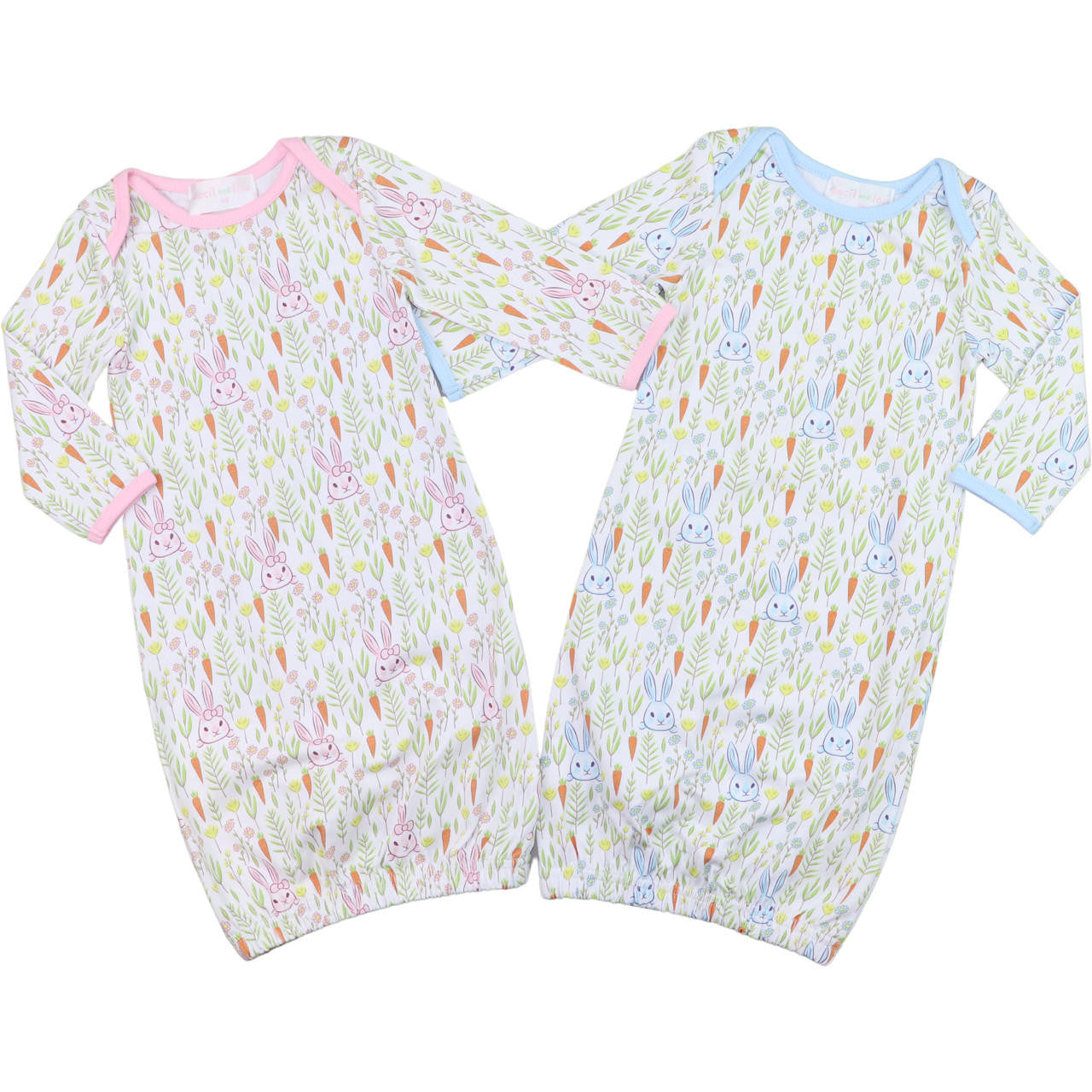 Blue Bunny And Carrot Print Knit Gown  
