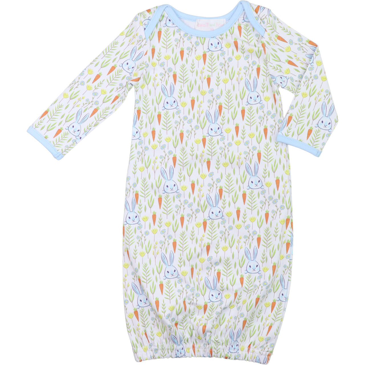 Blue Bunny And Carrot Print Knit Gown  
