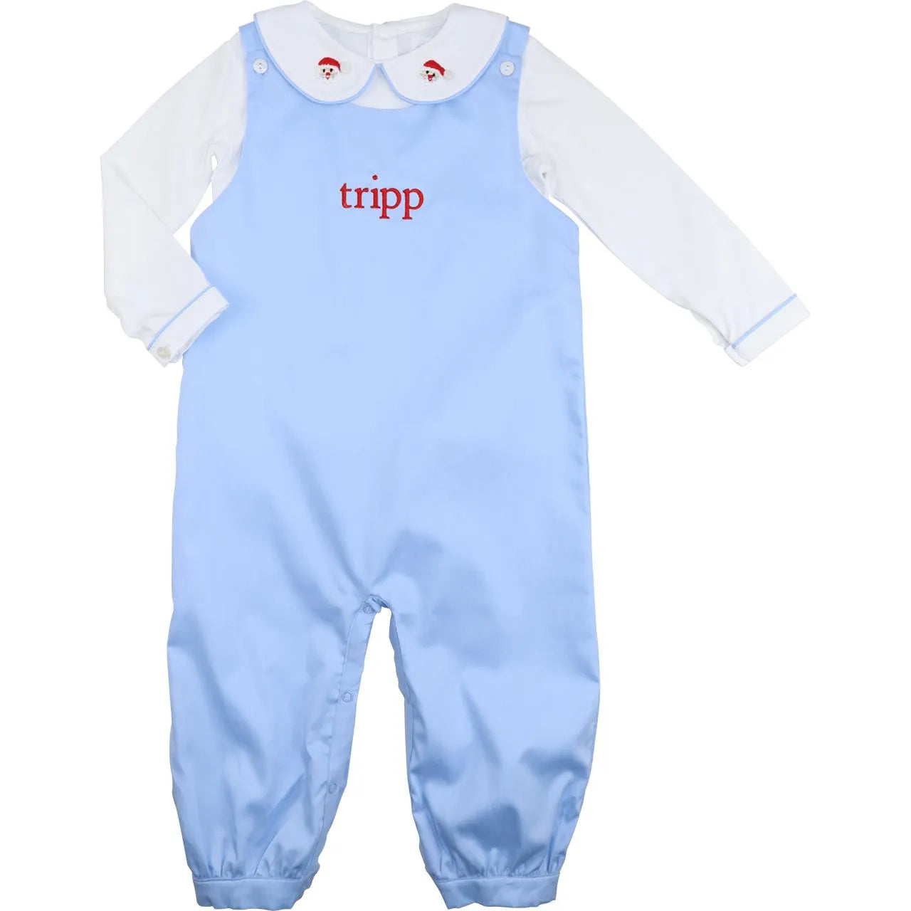 Blue Embroidered Santa Long Romper Set