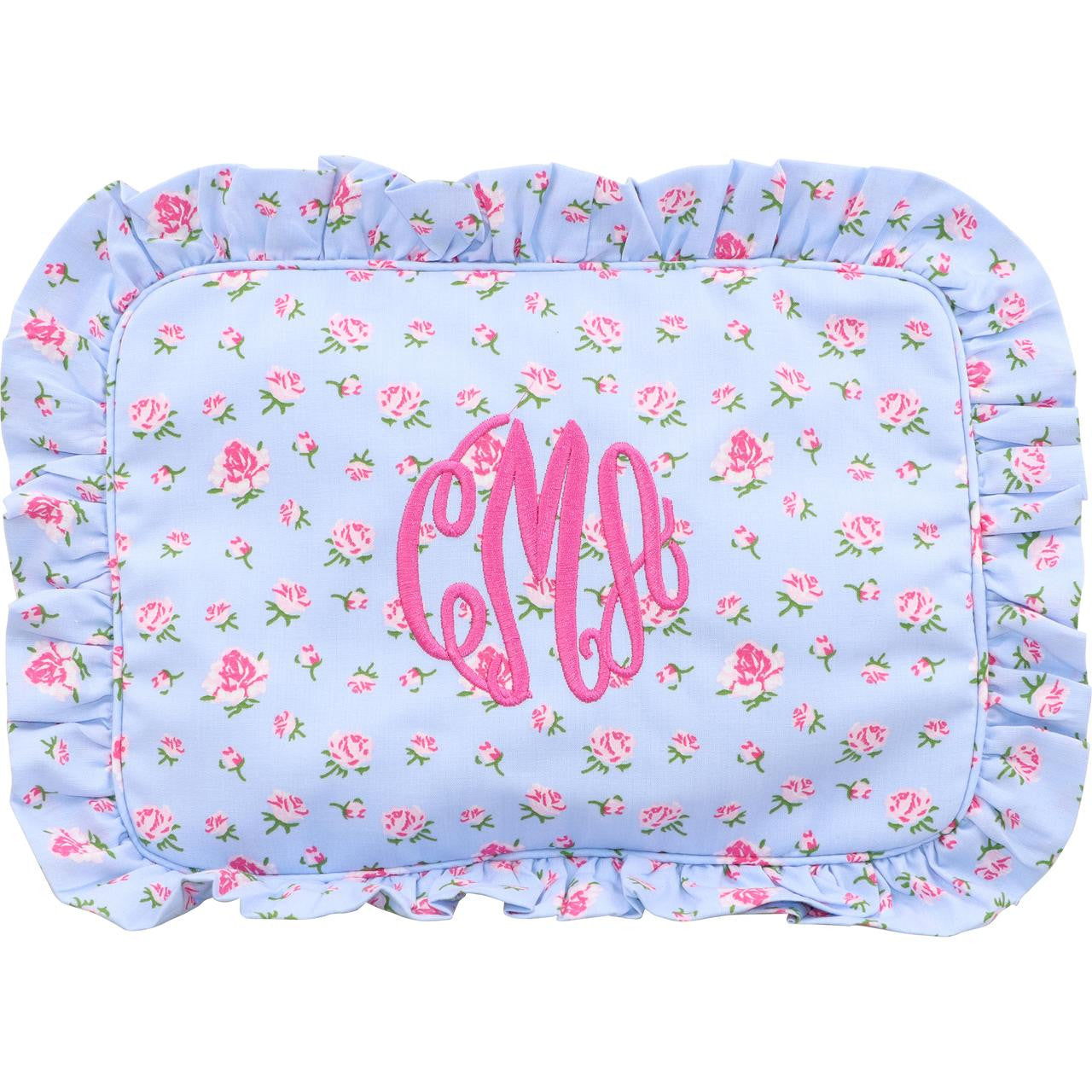 Blue Floral Ruffle Pouch  Monogram - Cecil and Lou