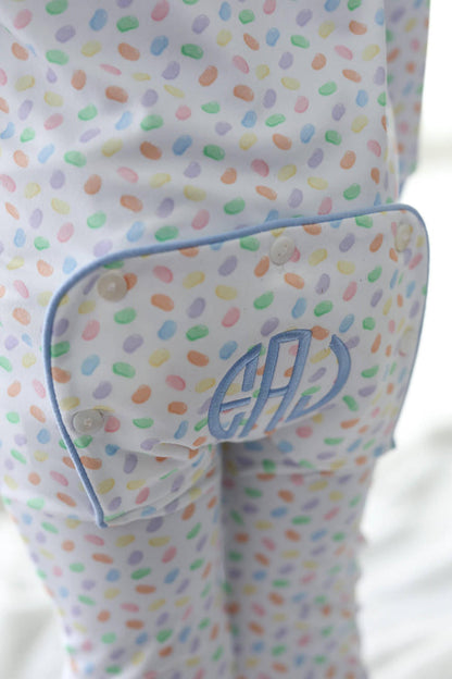 Blue Knit Jelly Bean Zipper Pajamas - Shipping Mid March  Monogram