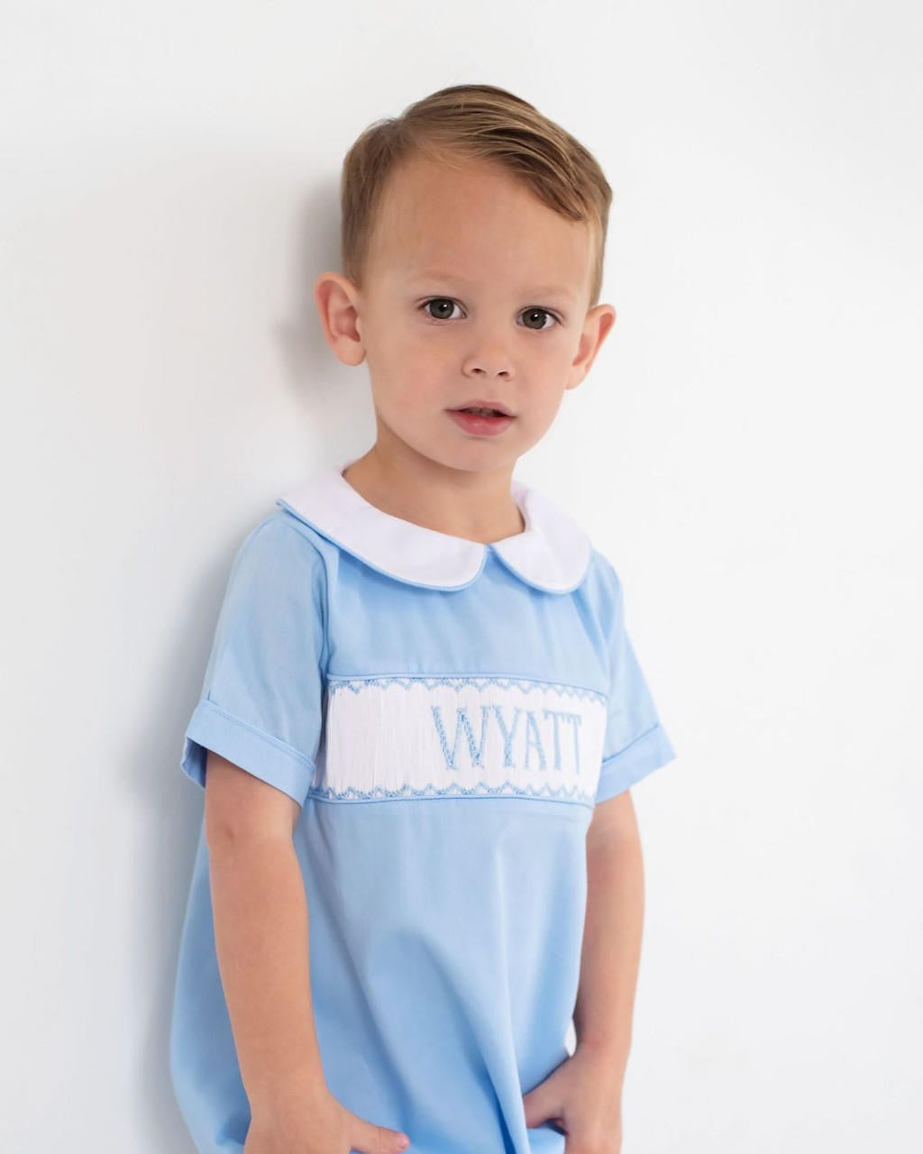 Blue Pique Custom Smocked Bubble  Monogram