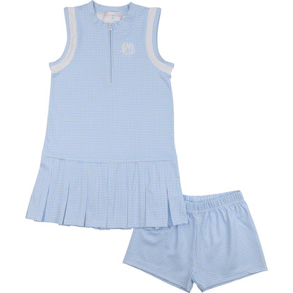 blue gingham tennis dress with shorts