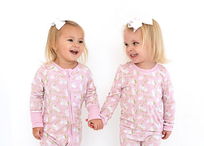 Floral Bunny Bamboo Knit Zipper Pajamas
