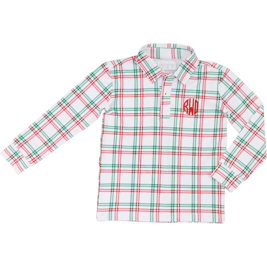 Green And Red Plaid Knit Polo Shirt