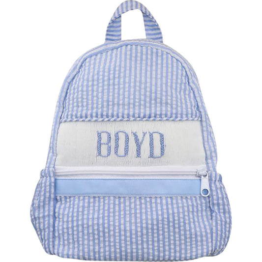 Blue Seersucker Custom Smocked Backpack