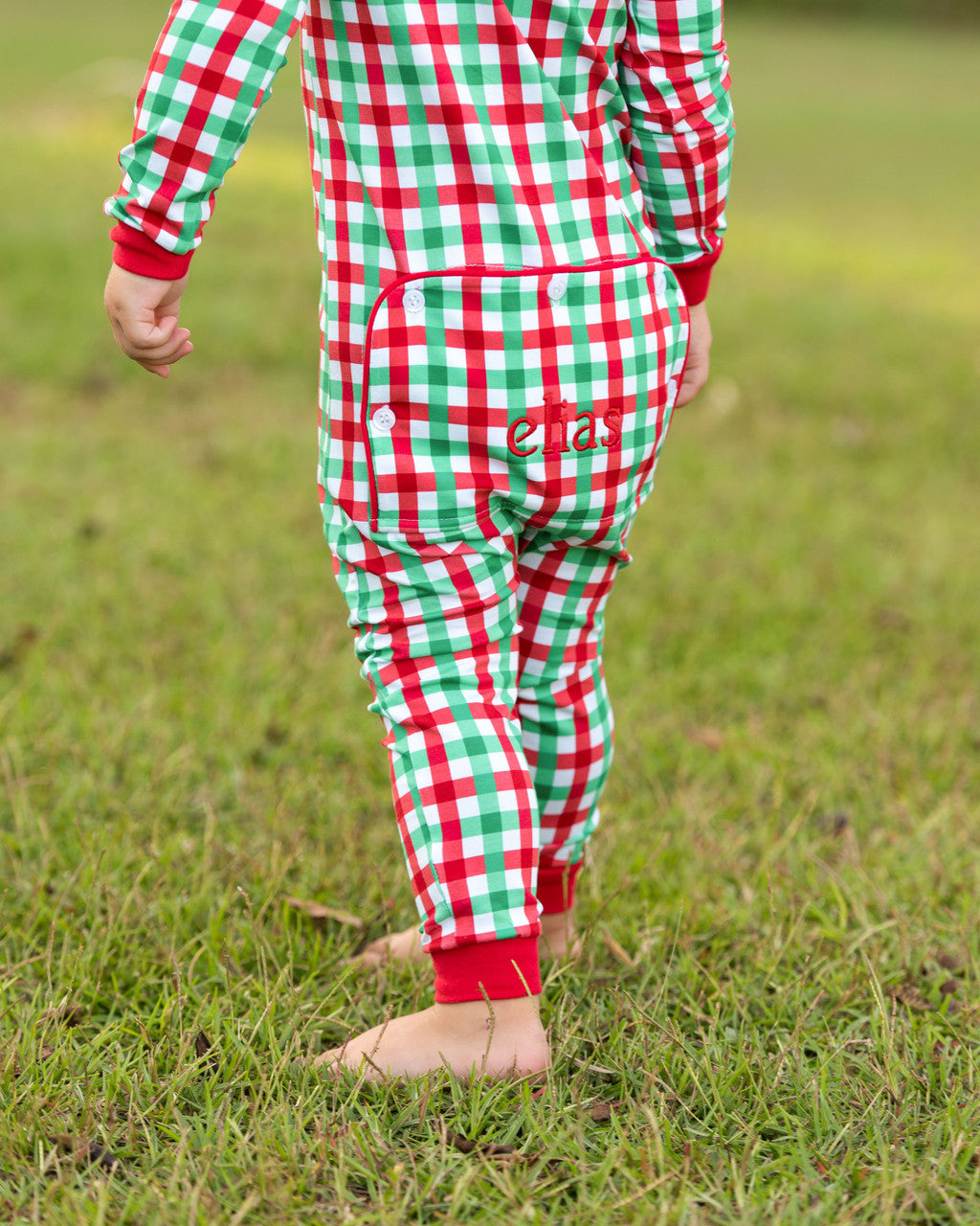 Green And Red Check Knit Zipper Pajamas