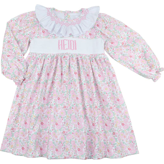 Pink Floral Corduroy Custom Smocked Dress