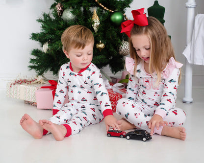 Red Knit Christmas Car Zipper Pajamas