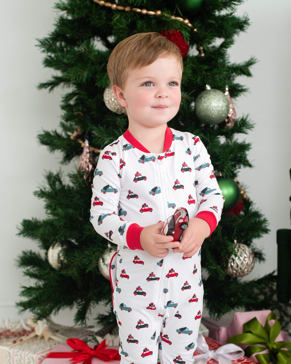 Red Knit Christmas Car Zipper Pajamas
