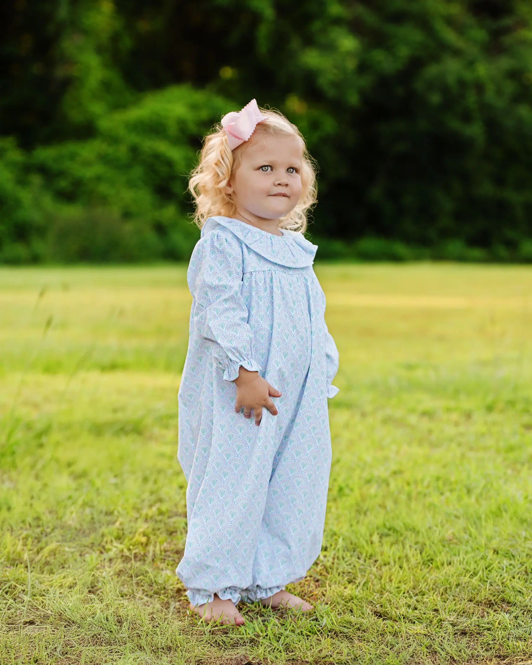 Pink and Green Floral Corduroy Long Bubble