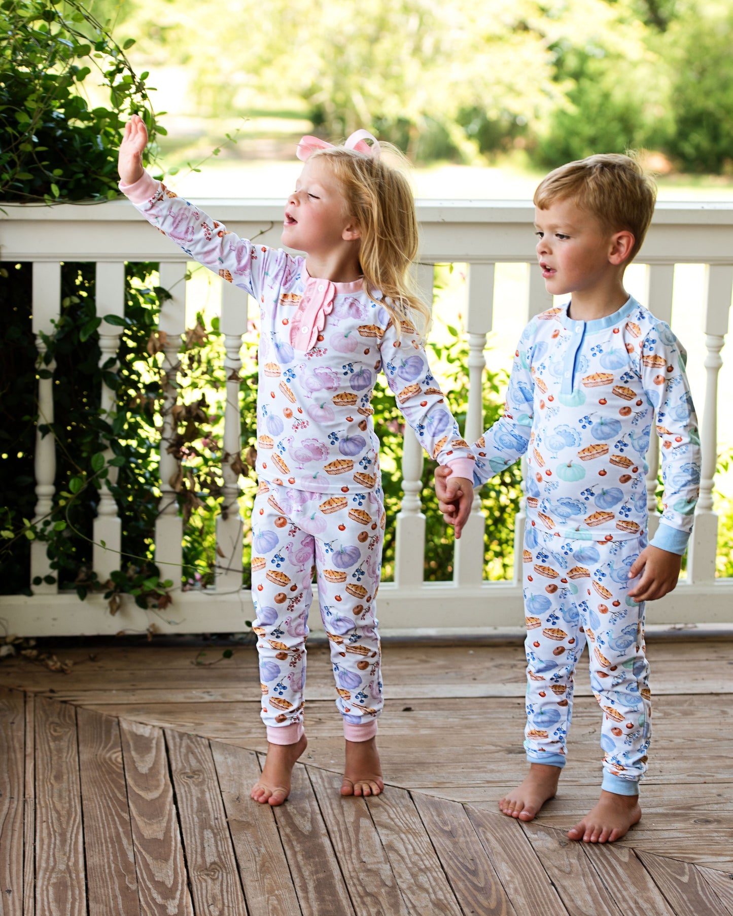Pink Knit Turkey And Pumpkin Pajamas
