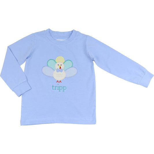 Blue Knit Applique Turkey Shirt
