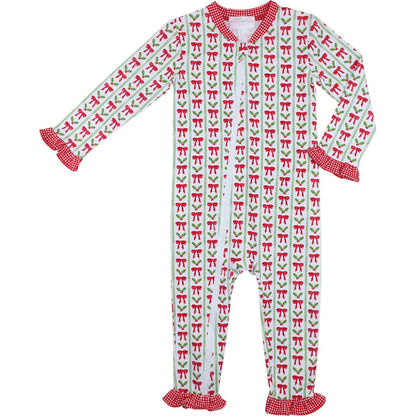 Holly And Bow Knit Zipper Pajamas