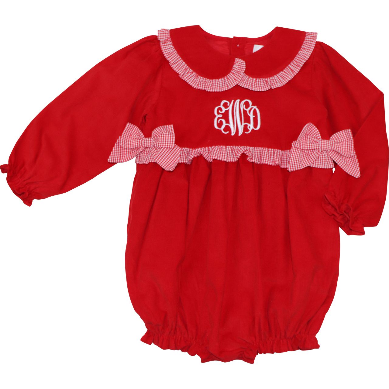 Red Corduroy And Gingham Bow Bubble