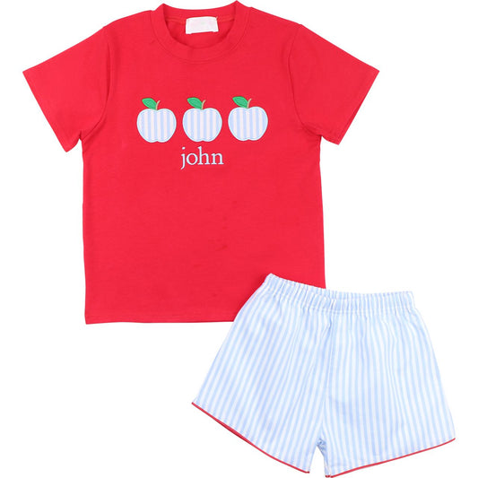 Blue And Red Striped Apple Short Set