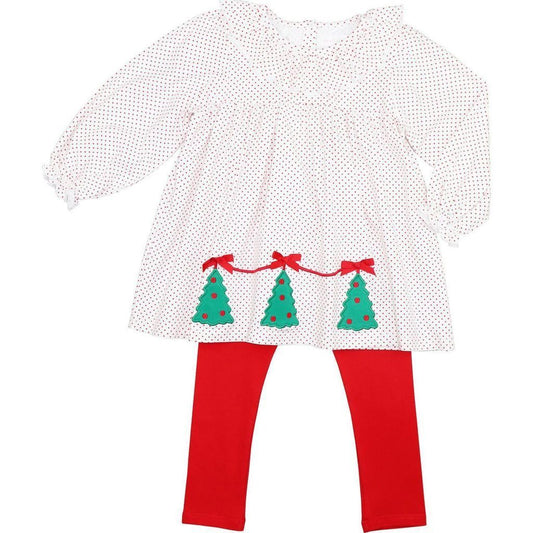 Red Dot Knit Applique Christmas Tree Legging Set