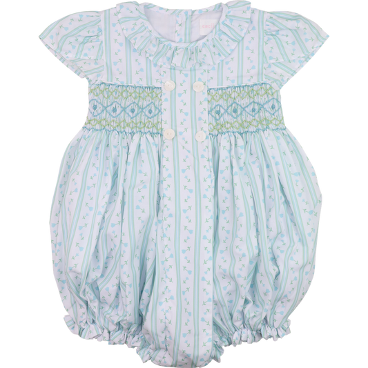 Green And Blue Smocked Floral Bubble