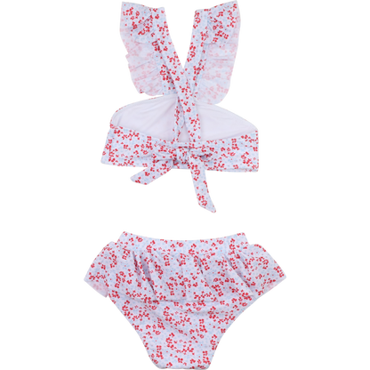 Red And Blue Floral Lycra Bikini