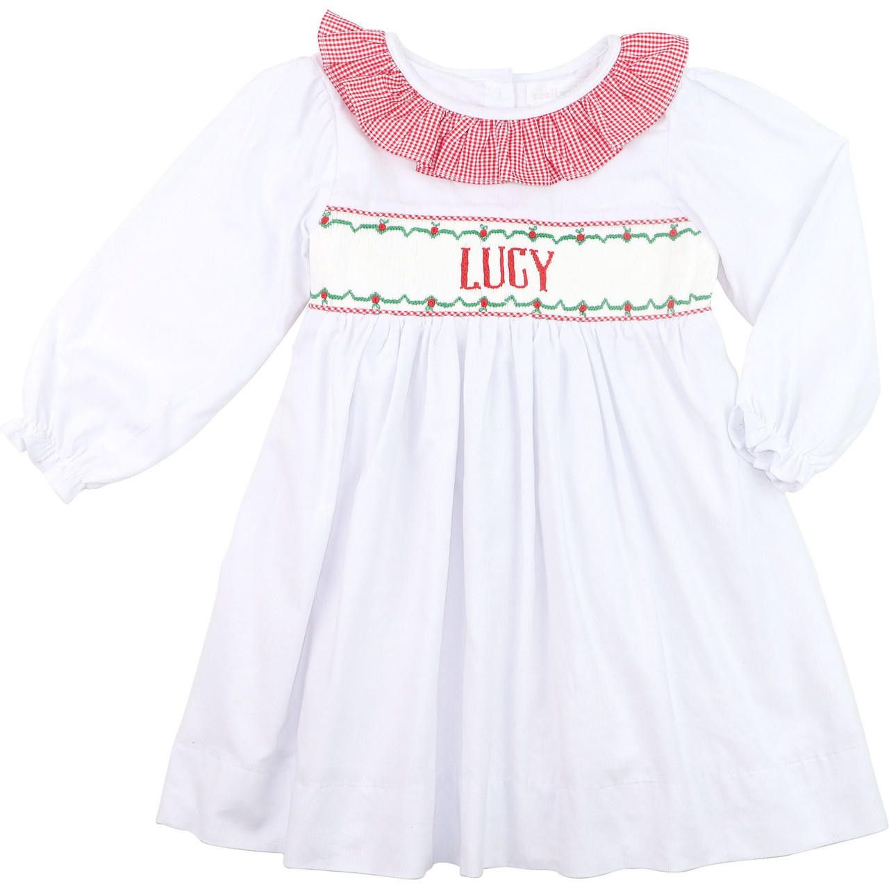 White Corduroy Custom Smocked Dress