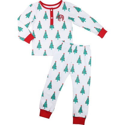 Green And Red Christmas Tree Print Knit Pajamas