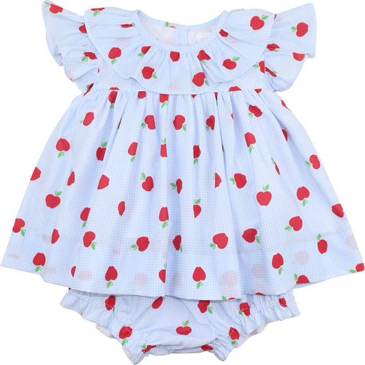 Blue Gingham Apple Print Diaper Set