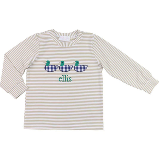 Khaki Stripe Knit Applique Mallards Shirt