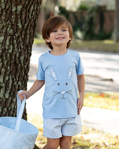 Blue Applique Bunny Face Short Set