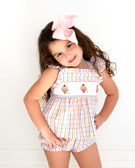 white christmas dresses Petit Bebe Girls Pink Check Smocked Ice Cream Cones Dress with Collar 3T main image 1