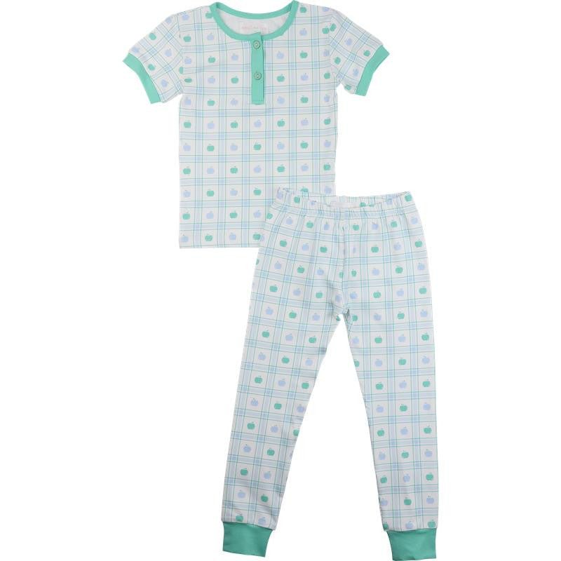 Green And Blue Knit Apple Pajamas   Smocked Threads