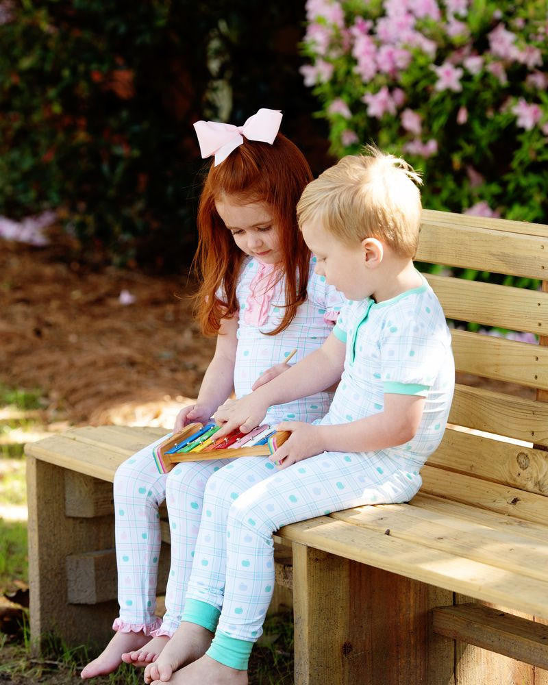 Green And Blue Knit Apple Pajamas   Smocked Threads