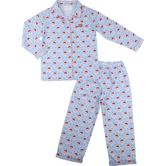 Blue Santa And Candy Cane Pajamas