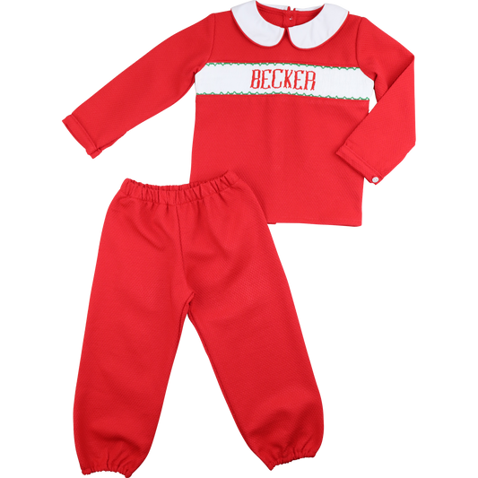 Red Honeycomb Custom Smocked Ankle Pant Set