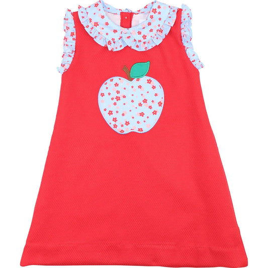 Red And Blue Floral Applique Apple Dress