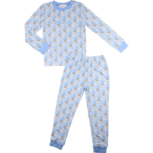 Blue Knit Bamboo Vintage Santa Pajamas