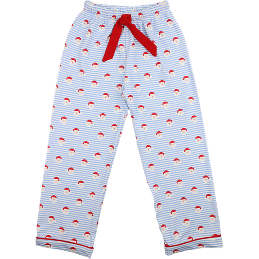Blue Knit Santa Print Pajama Pants