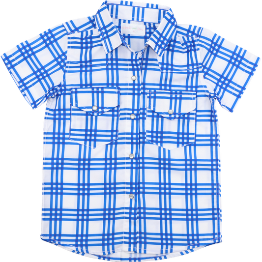 Blue Plaid Pearl Snap Shirt