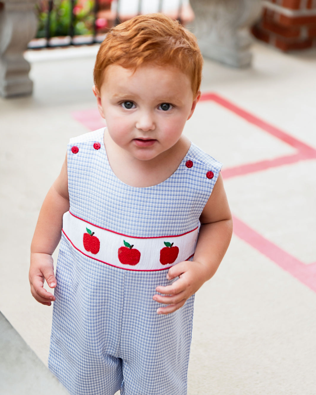 Vive la Fete Boys Smocked Rust Gingham Jon Jon with Shirt - Texas main image 0
