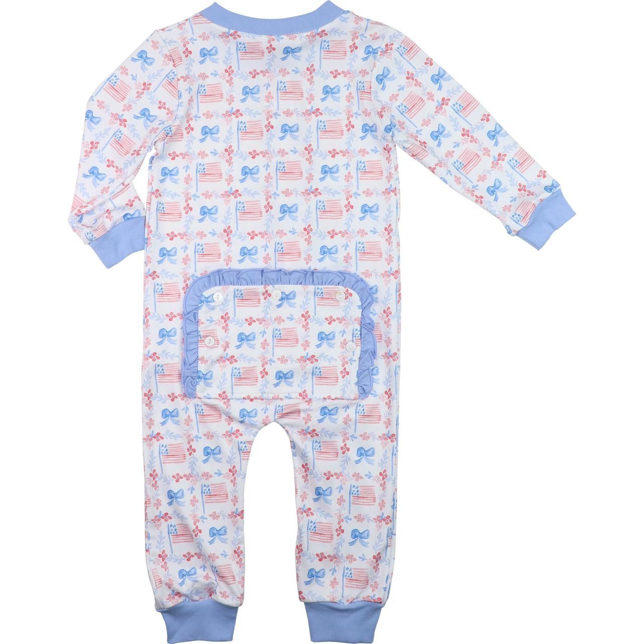 Flag And Bow Print Knit Zipper Pajamas