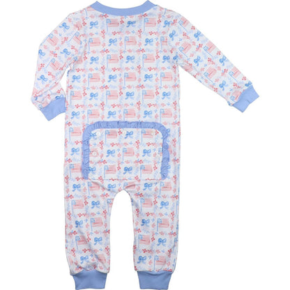 Flag And Bow Print Knit Zipper Pajamas