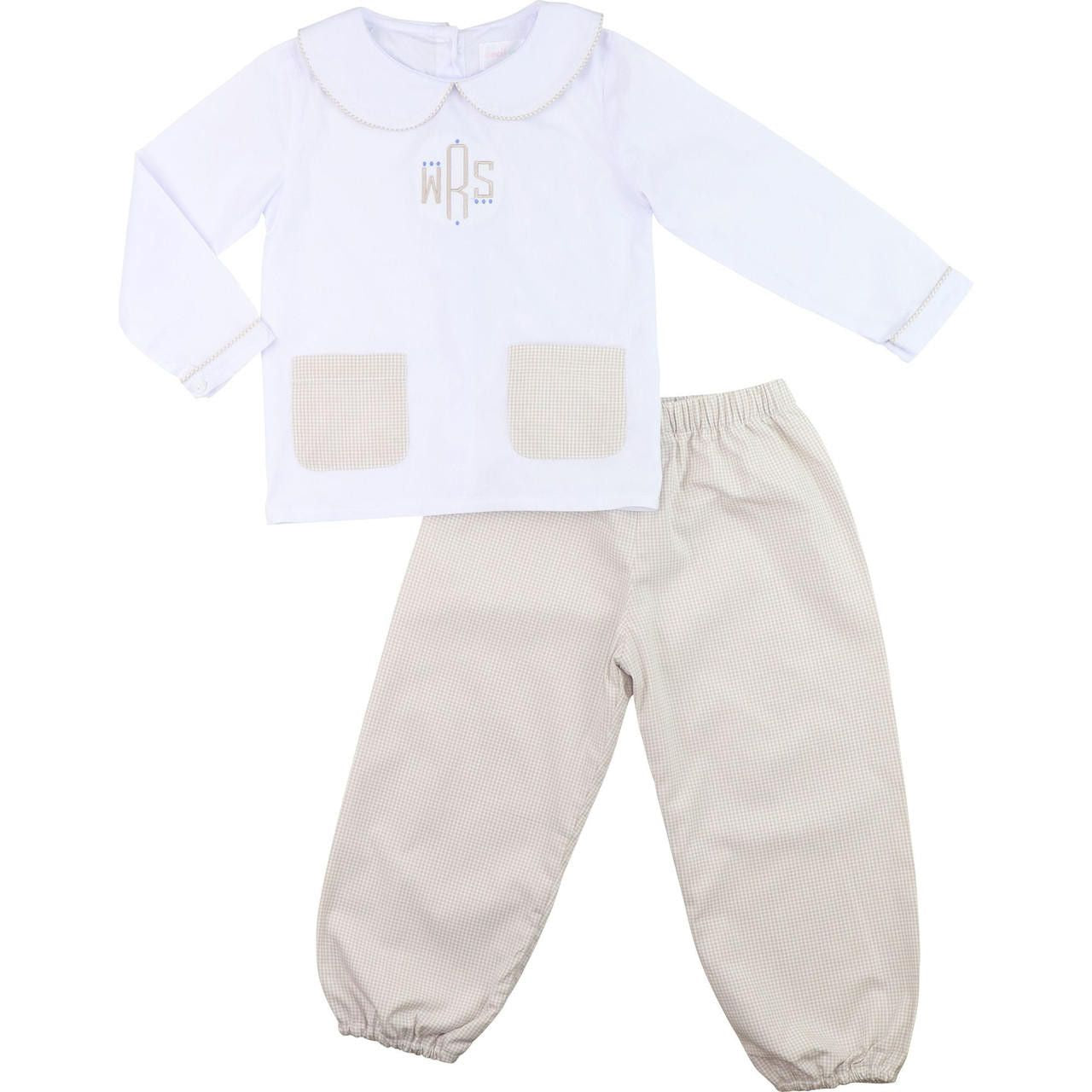 Khaki Gingham Pocket Ankle Pant Set