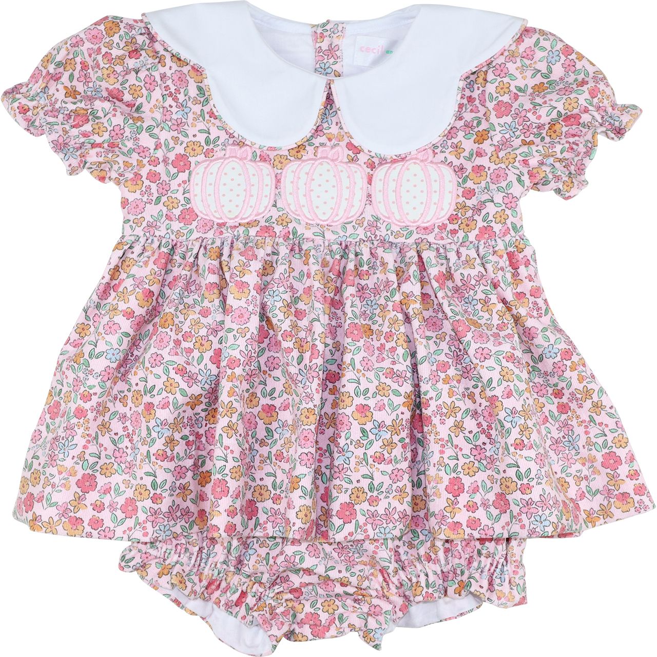 Fall Floral Applique Pumpkin Corduroy Diaper Set